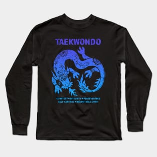 Taekwondo Five Tenets Blue Dragon Artwork Martial Arts Long Sleeve T-Shirt